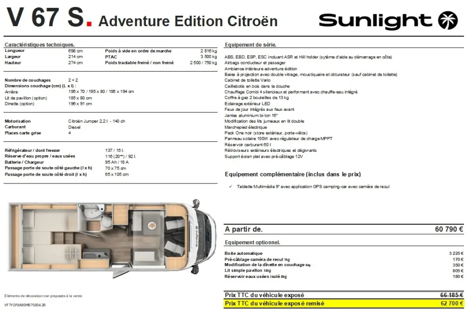 Camping-car - Sunlight - VAN V 67S - 2026