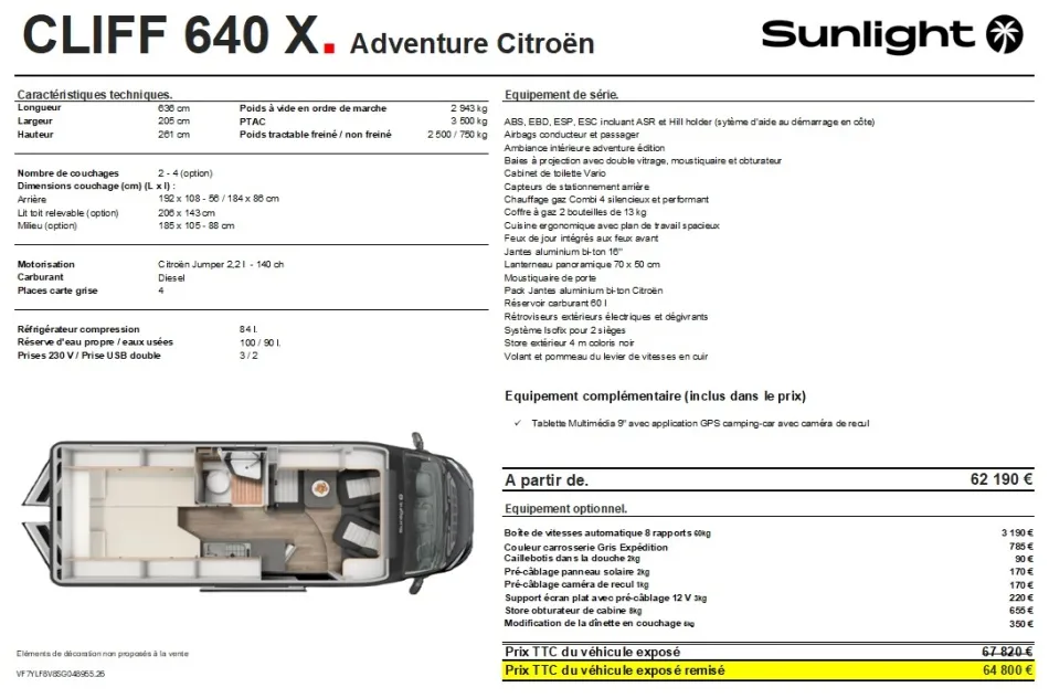 Fourgon aménagé - Sunlight - CLIFF CLIFF 640 X - 2026