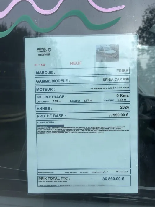 Fourgon aménagé - Eriba - ERIBA CAR 600 - 2025